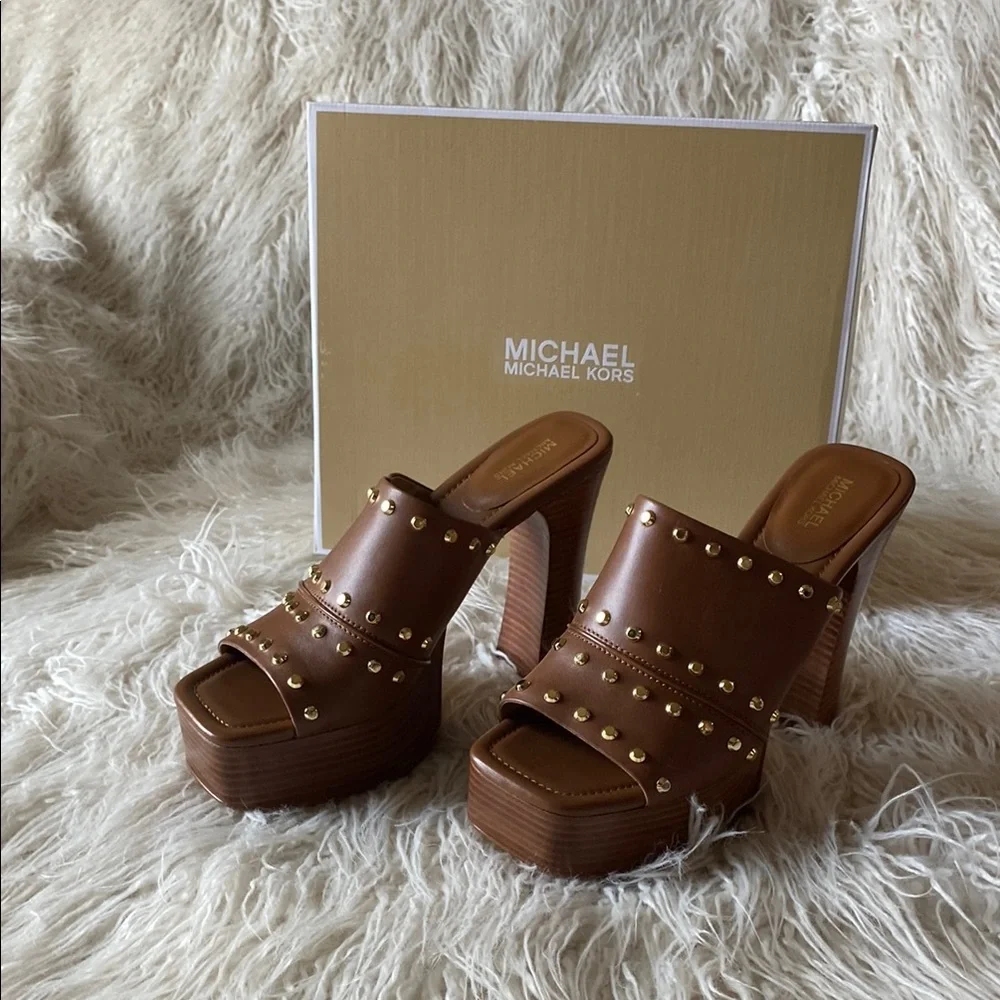 🔥 NWT 🔥 Michael Kors Jagger Platform Mule, Luggage, Size 9 - Picture 2 of 14